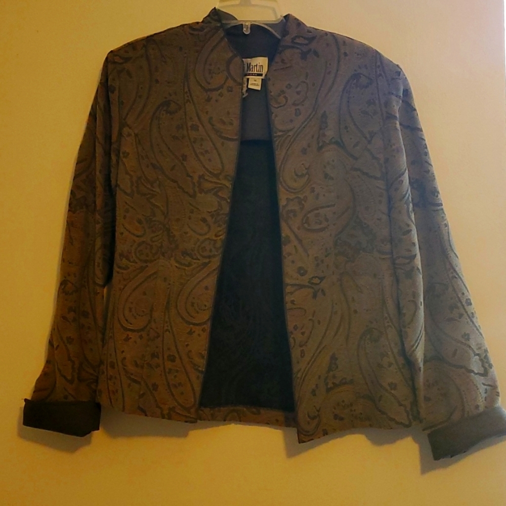 Vintage Late 80s Sheri Martin Open Front Paisley Brocade Blazer